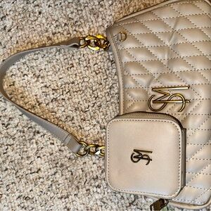 Steve Madden Cream and Gold Quilted Shoulder Bag